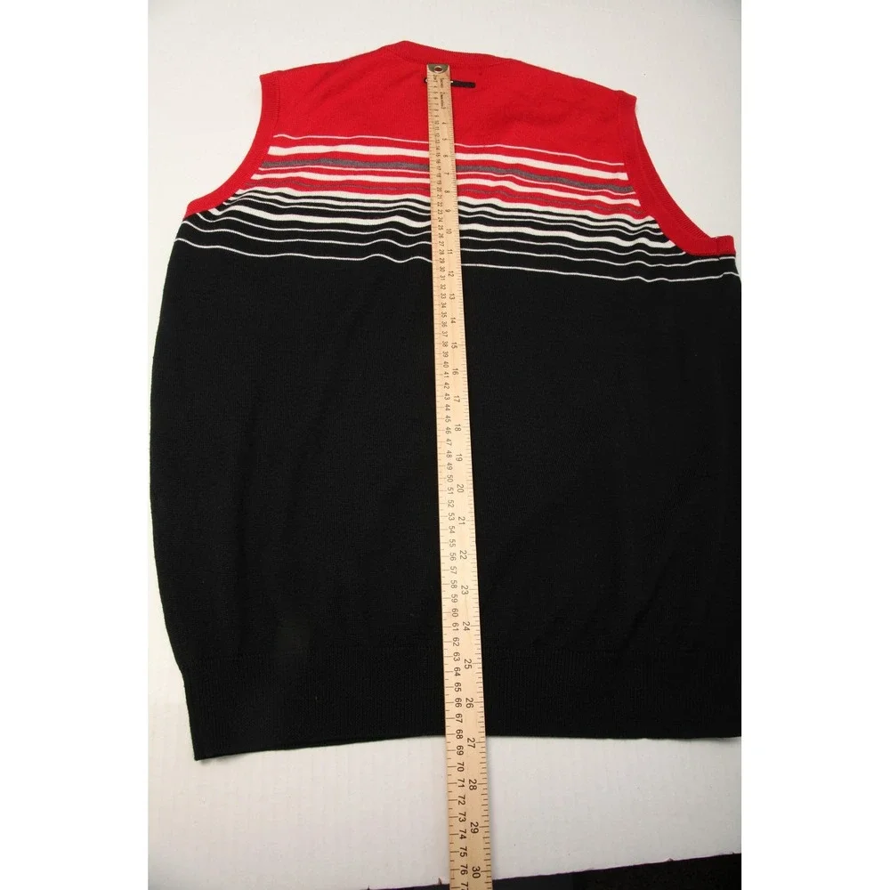 Galvin Green Sweater Vest Mens XL Red Black Stripe Knit Wool Golf Pullover - Picture 9 of 11